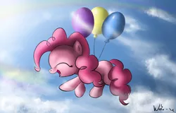 Size: 2000x1282 | Tagged: artist:neko-me, balloon, derpibooru import, floating, flying, pinkie pie, safe, solo, then watch her balloons lift her up to the sky