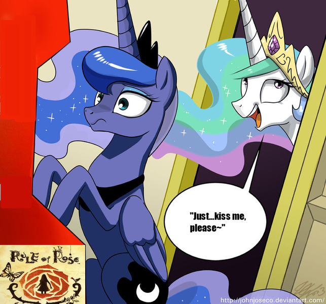 Size: 750x700 | Tagged: caught, derpibooru import, exploitable meme, meme, neo geo celestia, princess celestia, princess luna, rule of rose, safe