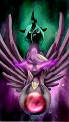 Size: 1080x1919 | Tagged: artist:archonix, changeling, corrupted, dark, dark magic, derpibooru import, fixed, magic, nightmare cadance, nightmarified, princess cadance, queen chrysalis, semi-grimdark, sombra eyes