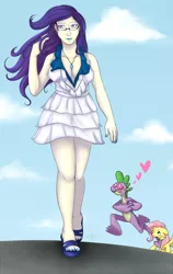 Size: 1200x1900 | Tagged: safe, artist:cartoonlion, derpibooru import, fluttershy, rarity, spike, oc, oc:futashy, human, futaverse, breasts, busty rarity, cleavage, commission, female, futa, futa fluttershy, humanized, intersex, male, shipping, sparity, straight