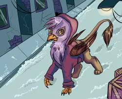 Size: 1024x832 | Tagged: safe, artist:trojan-pony, derpibooru import, gilda, gryphon, clothes, hoodie, street