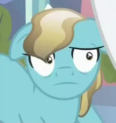 Size: 430x455 | Tagged: safe, derpibooru import, screencap, bright smile, castle (crystal pony), crystal pony, pony, the crystal empire, cropped, crystal empire, face, floppy ears, reaction image