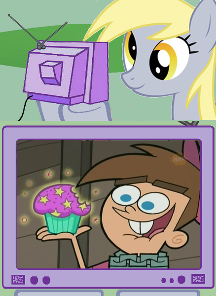 Size: 563x771 | Tagged: safe, derpibooru import, derpy hooves, pegasus, pony, exploitable meme, fairyversary muffin, female, food, mare, meme, muffin, obligatory pony, the fairly oddparents, tv meme