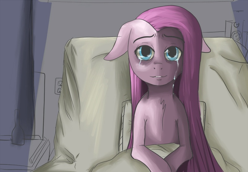 Size: 1000x696 | Tagged: artist:potheadsam, bed, crying, derpibooru import, pinkamena diane pie, pinkie pie, safe, solo