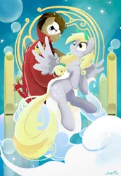 Size: 900x1305 | Tagged: safe, artist:monsieurwilliam, derpibooru import, derpy hooves, doctor whooves, time turner, pegasus, pony, clothes, costume, doctorderpy, female, male, mare, parody, phantom of the opera, shipping, straight