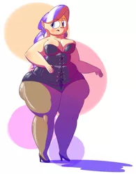 Size: 790x1011 | Tagged: artist:secretgoombaman12345, ask chubby diamond, bbw, breasts, butt, cleavage, clothes, corset, derpibooru import, diamond tiara, fat, female, huge butt, human, humanized, impossibly large butt, large butt, obese, older, safe, tights, wide hips