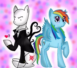 Size: 800x700 | Tagged: artist:ghostfacenikol, derpibooru import, female, male, rainbow dash, safe, shipping, slenderdash, slenderman, slendermane, straight