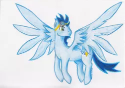 Size: 1061x753 | Tagged: artist:arxuicy, derpibooru import, safe, soarin', traditional art