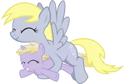 Size: 2000x1363 | Tagged: safe, artist:tritebristle, derpibooru import, derpy hooves, dinky hooves, pegasus, pony, equestria's best mother, female, flying, happy, headcanon, mare, simple background, transparent background, vector