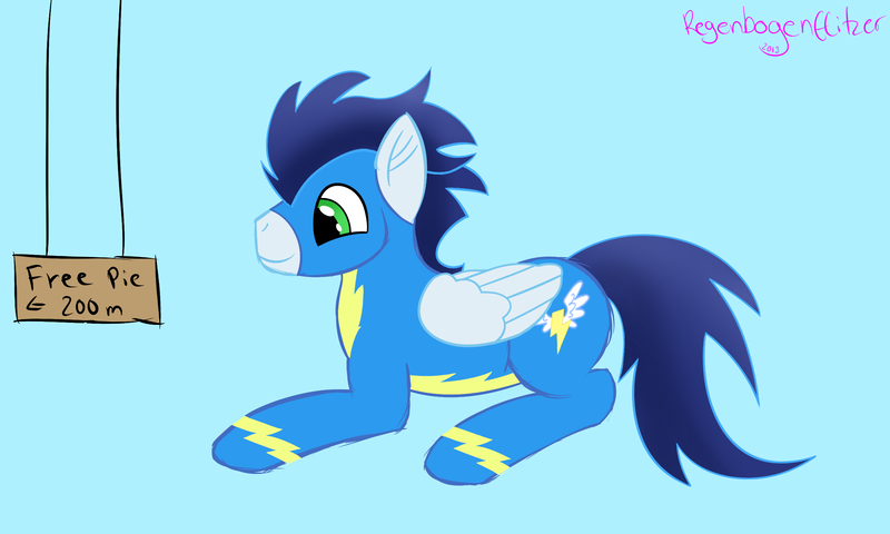 Size: 2500x1500 | Tagged: artist:regxy, chubby, clothes, derpibooru import, food, pie, safe, sign, soarin', uniform, wonderbolts, wonderbolts uniform