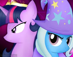 Size: 1150x897 | Tagged: safe, artist:ark9, artist:iflysna94, derpibooru import, trixie, twilight sparkle, twilight sparkle (alicorn), alicorn, pony, element of magic