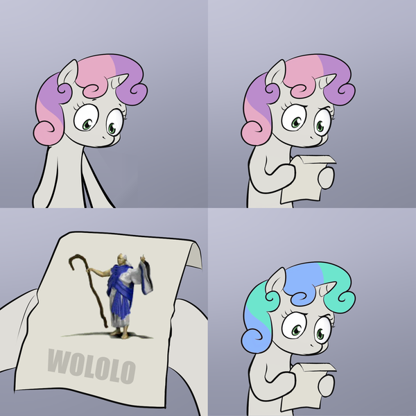 Size: 2000x2000 | Tagged: age of empires, derpibooru import, exploitable meme, meme, obligatory pony, rts, safe, sweetie belle, sweetie's note meme, wololo