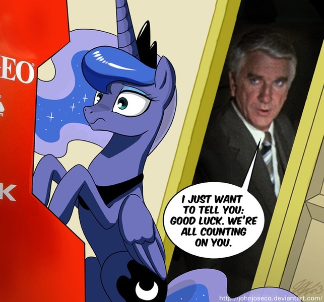 Size: 750x700 | Tagged: airplane!, derpibooru import, edit, exploitable meme, gamer luna, leslie nielsen, meme, neo geo celestia, princess luna, safe