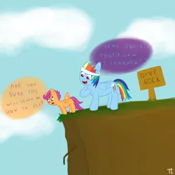 Size: 1200x1200 | Tagged: abuse, artist:thexiiilightning, derpibooru import, rainbow dash, safe, scootabuse, scootaloo, scootaloo can't fly, this will end in death, this will end in tears, this will end in tears and/or death