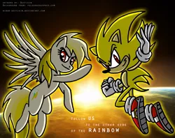 Size: 975x772 | Tagged: artist:niban-destikim, crossover, derpibooru import, rainbow dash, safe, sonic the hedgehog, sonic the hedgehog (series), super rainbow dash, super sonic