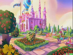 Size: 640x480 | Tagged: balloon, breezie, celebration castle, derpibooru import, flower, forsythia, g3, garden, gem blossom, minty, peachy pie (g3), pretty, safe, the princess promenade, tiddlywink, tra-la-la, vine, wysteria