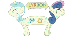 Size: 1300x605 | Tagged: safe, artist:bucky, derpibooru import, bon bon, lyra heartstrings, sweetie drops, catdog, crossover, female, fusion, hilarious in hindsight, lesbian, lyrabon, lyrabon (fusion), lyrbon, pushmi-pullyu, shipping, simple background, spots, transparent background, we have become one