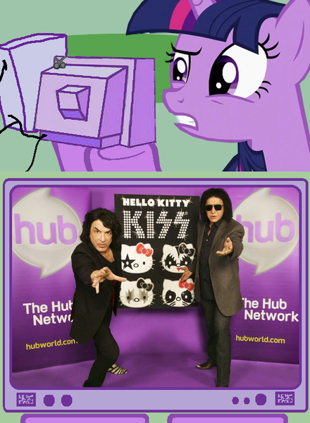 Size: 562x767 | Tagged: derpibooru import, exploitable meme, gene simmons, hello kitty, kiss (band), meme, obligatory pony, paul stanley, safe, sanrio, the hub, tv meme, twilight sparkle