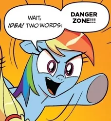 Size: 334x366 | Tagged: applejack, archer (show), danger zone, derpibooru import, exploitable meme, idw, meme, obligatory pony, rainbow dash, safe, two words meme