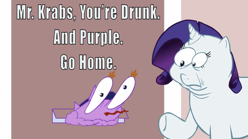 Size: 1280x720 | Tagged: caption, crab, derpibooru import, dress.mov, drunk, giant crab, go home you're drunk, image macro, .mov, mr. krabs, rarity, rarity fighting a giant crab, safe, slaverty, spongebob squarepants, text, twilight sparkle