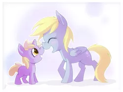 Size: 1945x1458 | Tagged: safe, artist:thenecrobalam, derpibooru import, derpy hooves, dinky hooves, pegasus, pony, cute, equestria's best mother, female, mare, nose wrinkle, scrunchy face, smiling