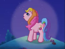 Size: 640x480 | Tagged: derpibooru import, g3, hill, night, pink, rarity (g3), sad, safe, stars, the runaway rainbow, worried