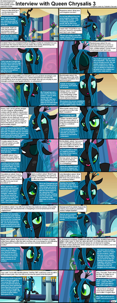 Size: 1282x3304 | Tagged: caption, changeling, changeling queen, comic, comic:celestia's servant interview, derpibooru import, female, interview, queen chrysalis, safe