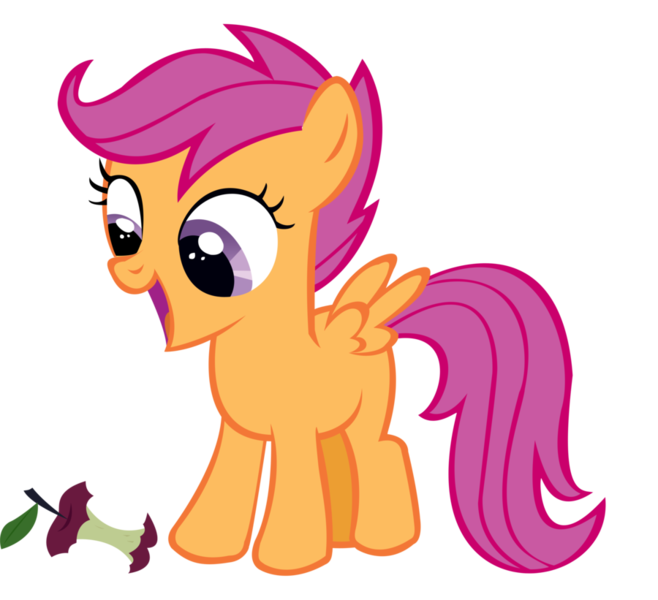 Size: 900x821 | Tagged: applecore (fruit), artist:speedingturtle, derpibooru import, safe, scootaloo, simple background, transparent background, vector