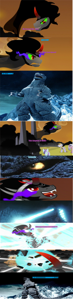 Size: 2408x9856 | Tagged: comic, crossover, curb stomp, derpibooru import, fight, godzilla, godzilla final wars, godzilla (series), kaiju, king sombra, safe, umbrum