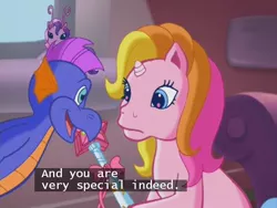 Size: 640x480 | Tagged: derpibooru import, foreshadowing, g3, hilarious in hindsight, magic wand, master kenbroath gilspotten heathspike, rarity (g3), safe, spike, subtitles, the runaway rainbow, tiddlywink, wand