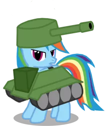 Size: 409x490 | Tagged: artist:thelastgherkin, clothes, cosplay, costume, derpibooru import, pony tank, rainbow dash, safe, simple background, solo, tank pony, tank (vehicle), transparent background, vector