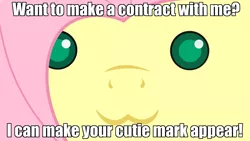 Size: 1280x720 | Tagged: caption, colored pupils, derpibooru import, fluttershy, incubator (species), kyubey, kyubeyshy, puella magi madoka magica, safe, voice actor joke