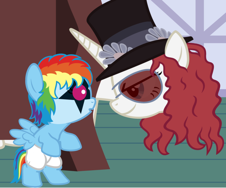 Size: 3600x3000 | Tagged: safe, artist:beavernator, derpibooru import, rainbow dash, oc, oc:fausticorn, alicorn, pony, baby, baby dash, baby pony, diaper, foal, kiss (band), lauren faust, paul stanley, slash, the starchild, younger