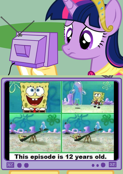 Size: 564x800 | Tagged: safe, derpibooru import, twilight sparkle, twilight sparkle (alicorn), alicorn, pony, bubble buddy, exploitable meme, feeling old yet?, female, image, male, mare, meme, nostalgia, obligatory pony, png, seesaw, spongebob squarepants, spongebob squarepants (character), tv meme