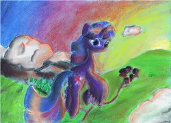 Size: 1024x739 | Tagged: safe, artist:baldmoose, derpibooru import, twilight sparkle, twilight sparkle (alicorn), alicorn, pony, female, flying, mare, traditional art
