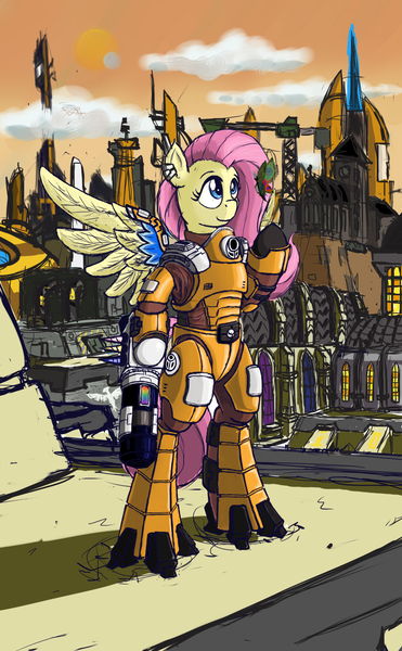 Size: 1050x1700 | Tagged: anthro, artist:panzerwaffe, butterfly, crossover, derpibooru import, fire warrior, fluttershy, futuristic, safe, tau, tau empire, warhammer 40k, warhammer (game)