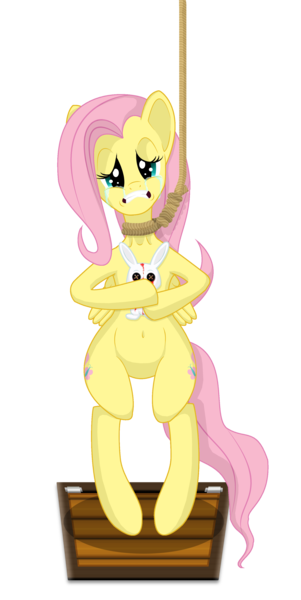 Size: 1753x3500 | Tagged: abuse, angel bunny, artist:super-zombie, crying, derpibooru import, execution, flutterbuse, fluttershy, gallows, hanging (by neck), noose, safe