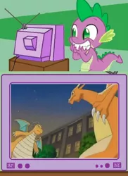 Size: 436x600 | Tagged: charizard, derpibooru import, dragonite, exploitable meme, meme, obligatory pony, pokémon, safe, spike, tv meme