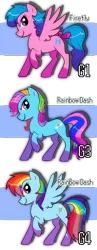 Size: 700x1810 | Tagged: artist:shufflestripes, comparison, dead source, derpibooru import, firefly, g1, g1 to g4, g3, g3 to g4, generation leap, rainbow dash, rainbow dash (g3), safe