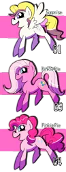 Size: 700x1810 | Tagged: artist:shufflestripes, comparison, dead source, derpibooru import, g1, g1 to g4, g3, g3 to g4, generation leap, pinkie pie, pinkie pie (g3), safe, surprise