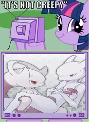 Size: 564x772 | Tagged: caption, derpibooru import, duality, exploitable meme, faic, image macro, implied incest, mega evolution, mega mewtwo y, meme, mewtwo, not creepy, obligatory pony, pokémon, pokémon x and y, safe, smirk, text, tv meme, twiface, twilight sparkle