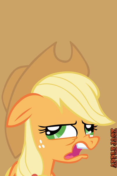 Size: 640x960 | Tagged: safe, derpibooru import, applejack, earth pony, pony, applejack's hat, burp, cowboy hat, derp, female, hat, iphone wallpaper, mare, phone wallpaper, simple background, text, wallpaper, wavy mouth