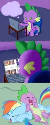 Size: 599x1500 | Tagged: artist:girgrunny, butthurt, derpibooru import, rainbow dash, safe, spike, spike drama, spike's laptop