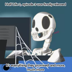 Size: 900x900 | Tagged: bone, computer, dead, derpibooru import, episode three, half-life, safe, skeleton, soarin', spider web