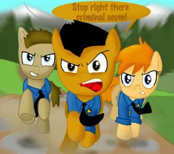 Size: 3124x2777 | Tagged: artist:ajmstudios, derpibooru import, oblivion, oc, oc:officer cuffs, police, ponyville police, safe, scootaloo's scootaquest, scootaloo's scootaquest comic, stop right there criminal scum, the elder scrolls, unofficial characters only