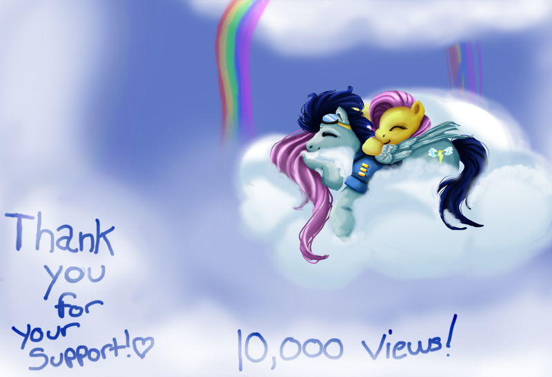 Size: 1024x699 | Tagged: artist:dreamerswork, derpibooru import, female, fluttershy, male, safe, shipping, soarin', soarinshy, straight