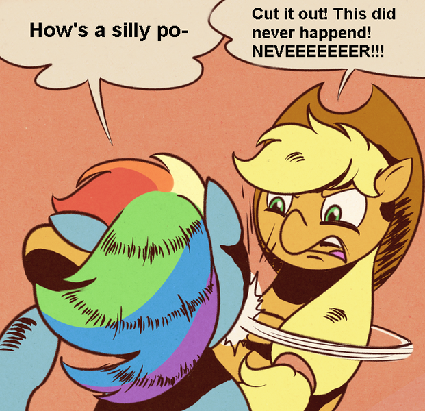 Size: 724x700 | Tagged: safe, artist:perrydotto, derpibooru import, applejack, rainbow dash, pony, my parents are dead, silly, silly pony, who's a silly pony