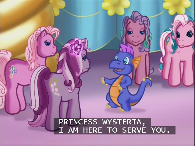 Size: 640x480 | Tagged: cotton candy (g3), derpibooru import, g3, master kenbroath gilspotten heathspike, midblink, pinkie pie, princess wysteria, safe, spike, subtitles, sweetberry, the princess promenade, wysteria