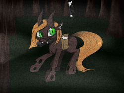 Size: 1300x975 | Tagged: animated, artist:lustrous-dreams, changeling, crossover, derpibooru import, flashlight (object), forest, oc, orange changeling, safe, slender, slenderman, slendermane, slenderpony, static