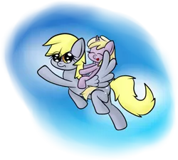 Size: 943x847 | Tagged: safe, artist:chibi95, derpibooru import, derpy hooves, dinky hooves, pegasus, pony, equestria's best mother, female, flying, mare, riding